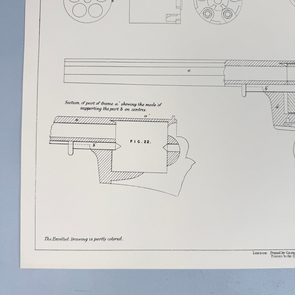 Antique 1854 Adams Revolver Patent Specification Lithograph on Laid Paper 14x21 - Picture 3 of 12